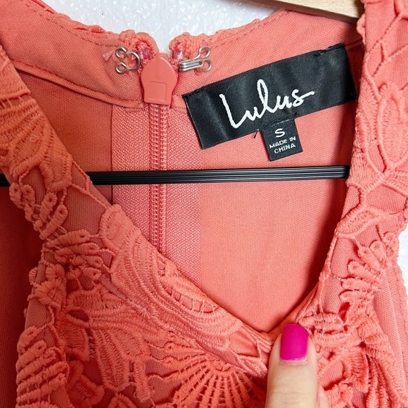 Lulu’s Love Poem Coral Orange Lace Dress Size Small - Picture 7 of 9